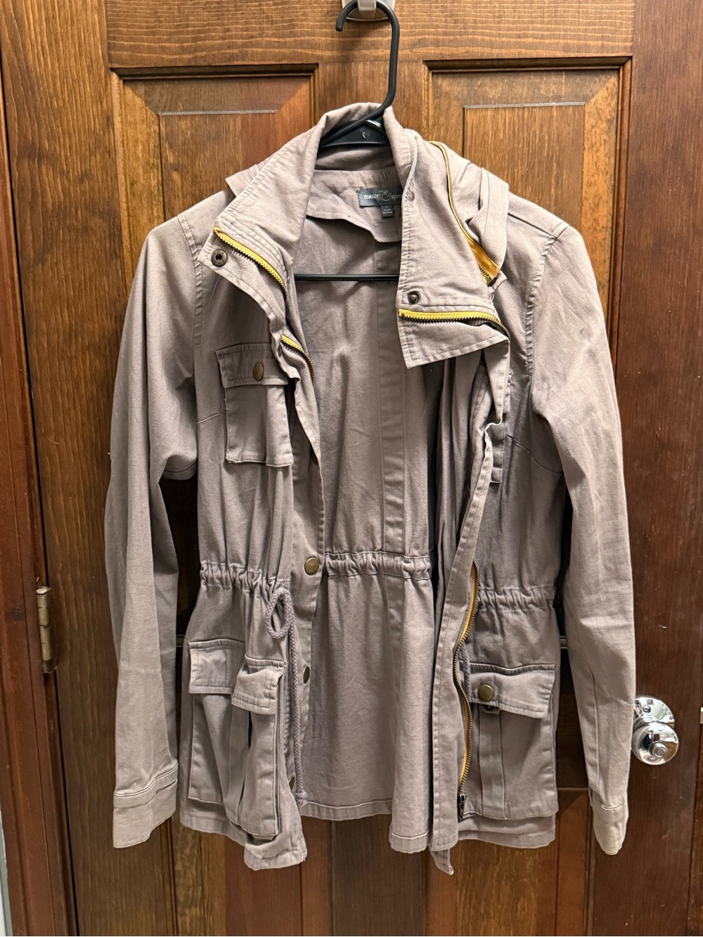 Market & Spruce Taupe Utility Jacket with Drawstring Waist